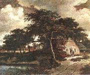 HOBBEMA, Meyndert Landscape with a Hut f oil painting reproduction